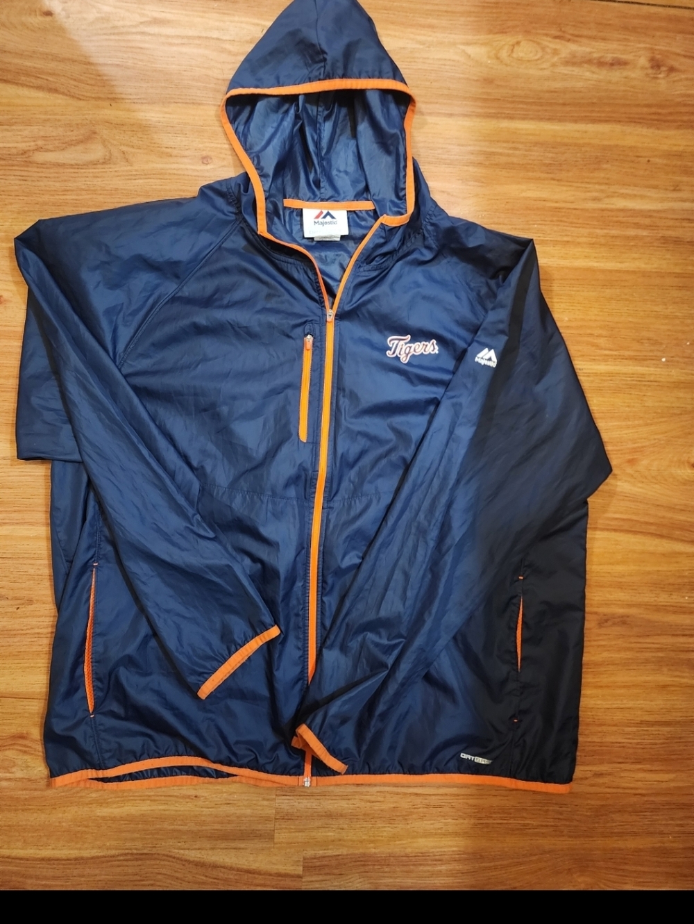 Majestic Navy & Orange Tigers Hooded Windbreaker